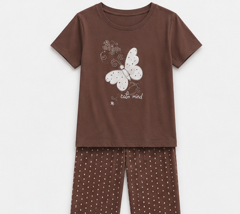 Brown Butterfly Printed Night Suit