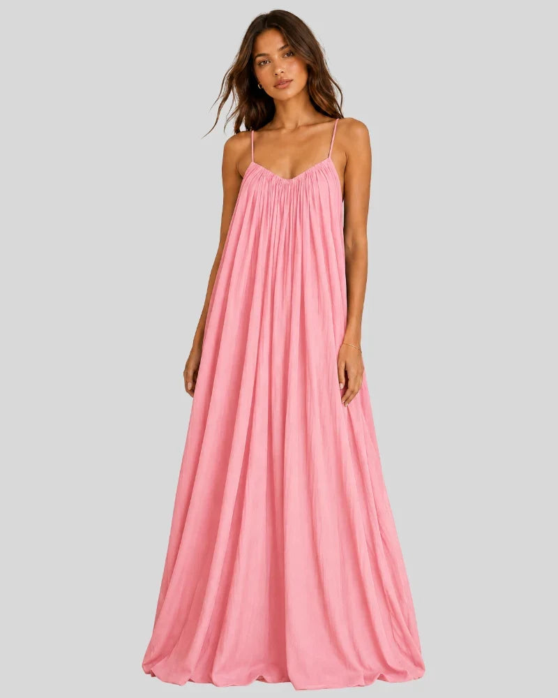 Premium Gathered Cotton Jersey Maxi Dress – Spaghetti Strap Long Backless Cami (Summer | Maternity | Nightwear Comfort Fit)