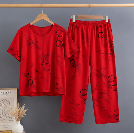 Red Ring Printed Capri Night Suit