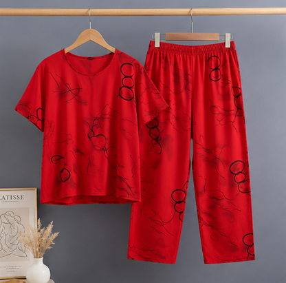 Red Ring Printed Capri Night Suit