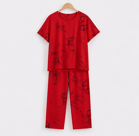 Red Ring Printed Capri Night Suit