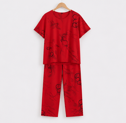 Red Ring Printed Capri Night Suit