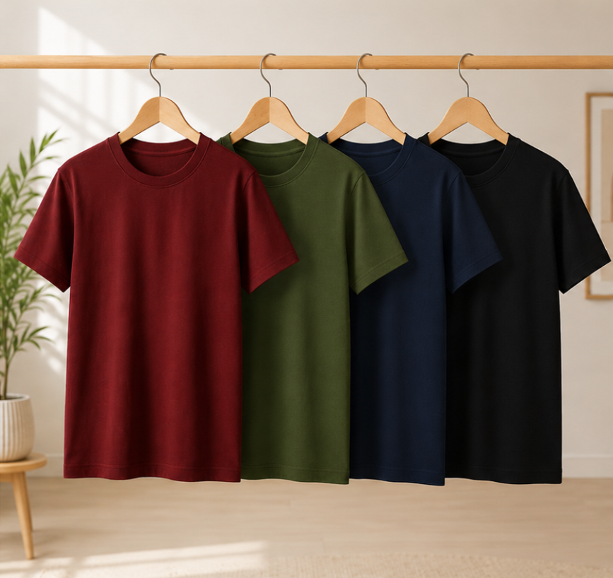 Bundle of 4 Simple Plain T-Shirts for Mens