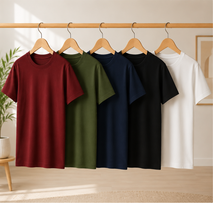 Bundle of 5 Plain T-Shirts for Men