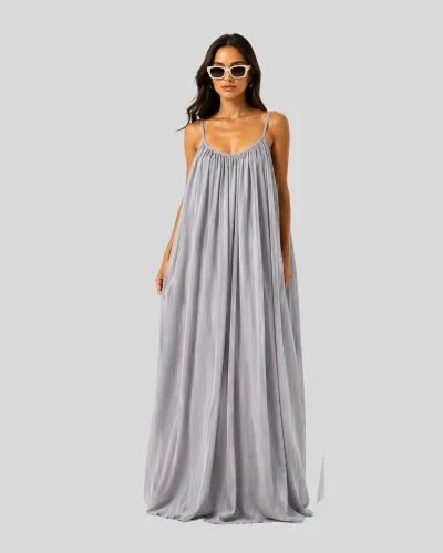 Premium Gathered Cotton Jersey Maxi Dress – Spaghetti Strap Long Backless Cami (Summer | Maternity | Nightwear Comfort Fit)