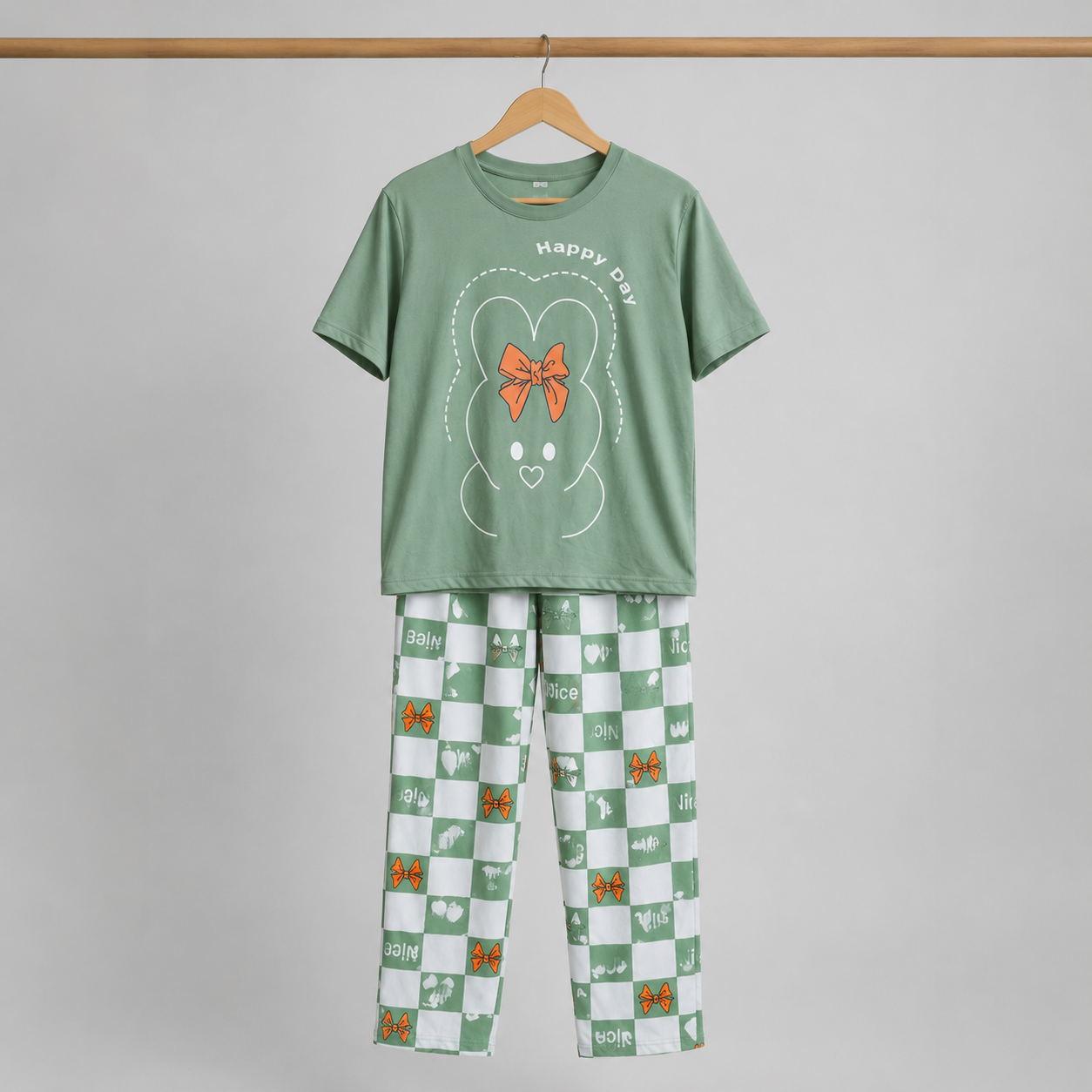 Olive Green Printed Night Suit