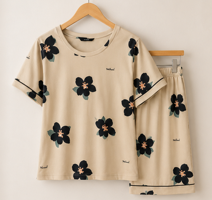 Big Flowers Printed Night Suit