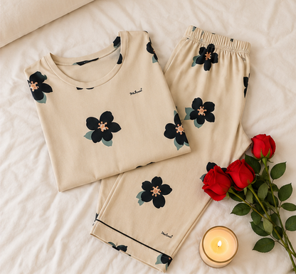 Big Flowers Printed Night Suit