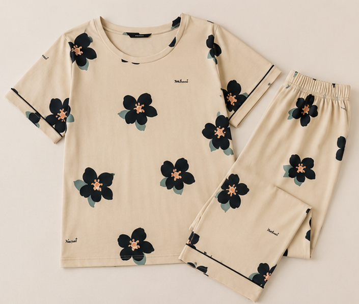 Big Flowers Printed Night Suit