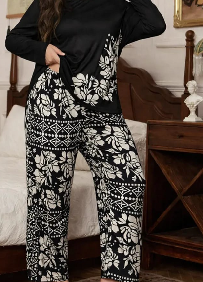 Black Leaves Printed Night Suit