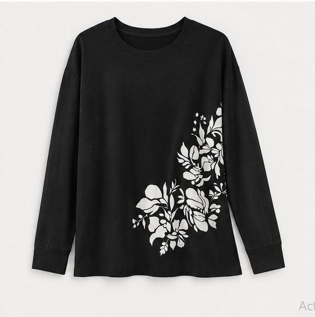 Black Leaves Printed Night Suit