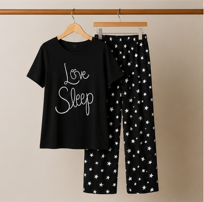 Black Love Sleep Printed Night Suit