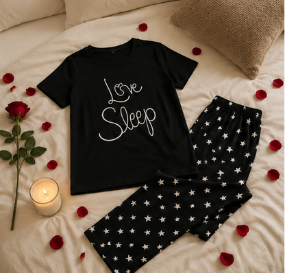 Black Love Sleep Printed Night Suit