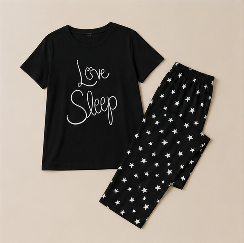 Black Love Sleep Printed Night Suit