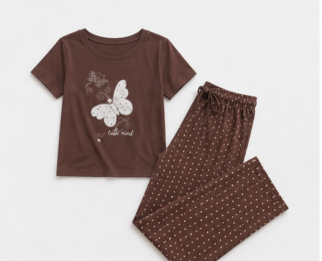 Brown Butterfly Printed Night Suit