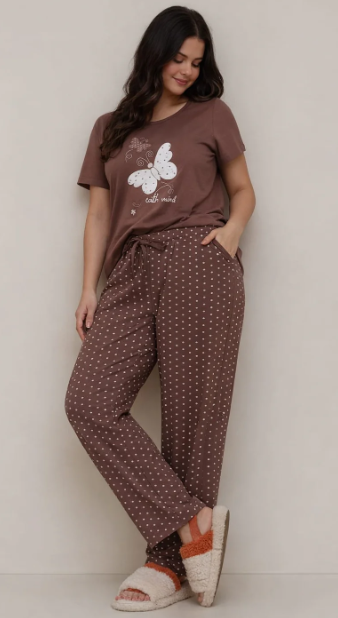 Brown Butterfly Printed Night Suit