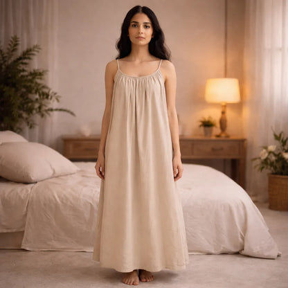 Premium Gathered Cotton Jersey Maxi Dress – Spaghetti Strap Long Backless Cami (Summer | Maternity | Nightwear Comfort Fit)