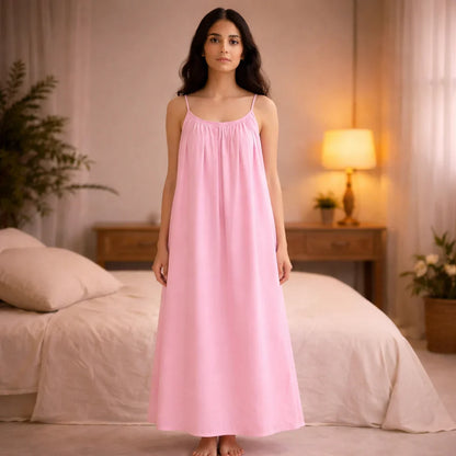 Premium Gathered Cotton Jersey Maxi Dress – Spaghetti Strap Long Backless Cami (Summer | Maternity | Nightwear Comfort Fit)