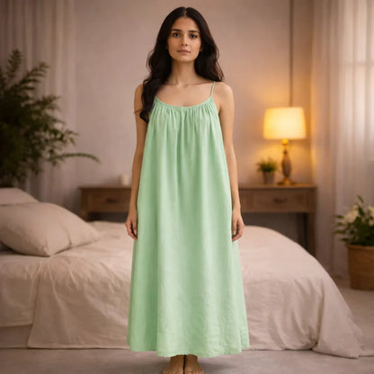 Premium Gathered Cotton Jersey Maxi Dress – Spaghetti Strap Long Backless Cami (Summer | Maternity | Nightwear Comfort Fit)