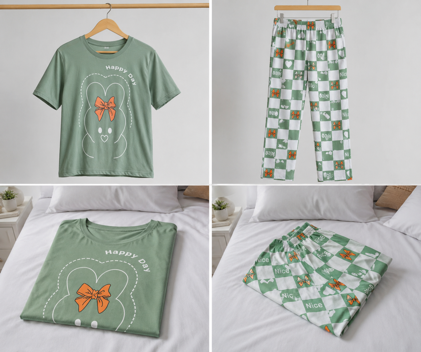 Olive Green Printed Night Suit