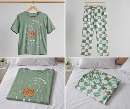 Olive Green Printed Night Suit