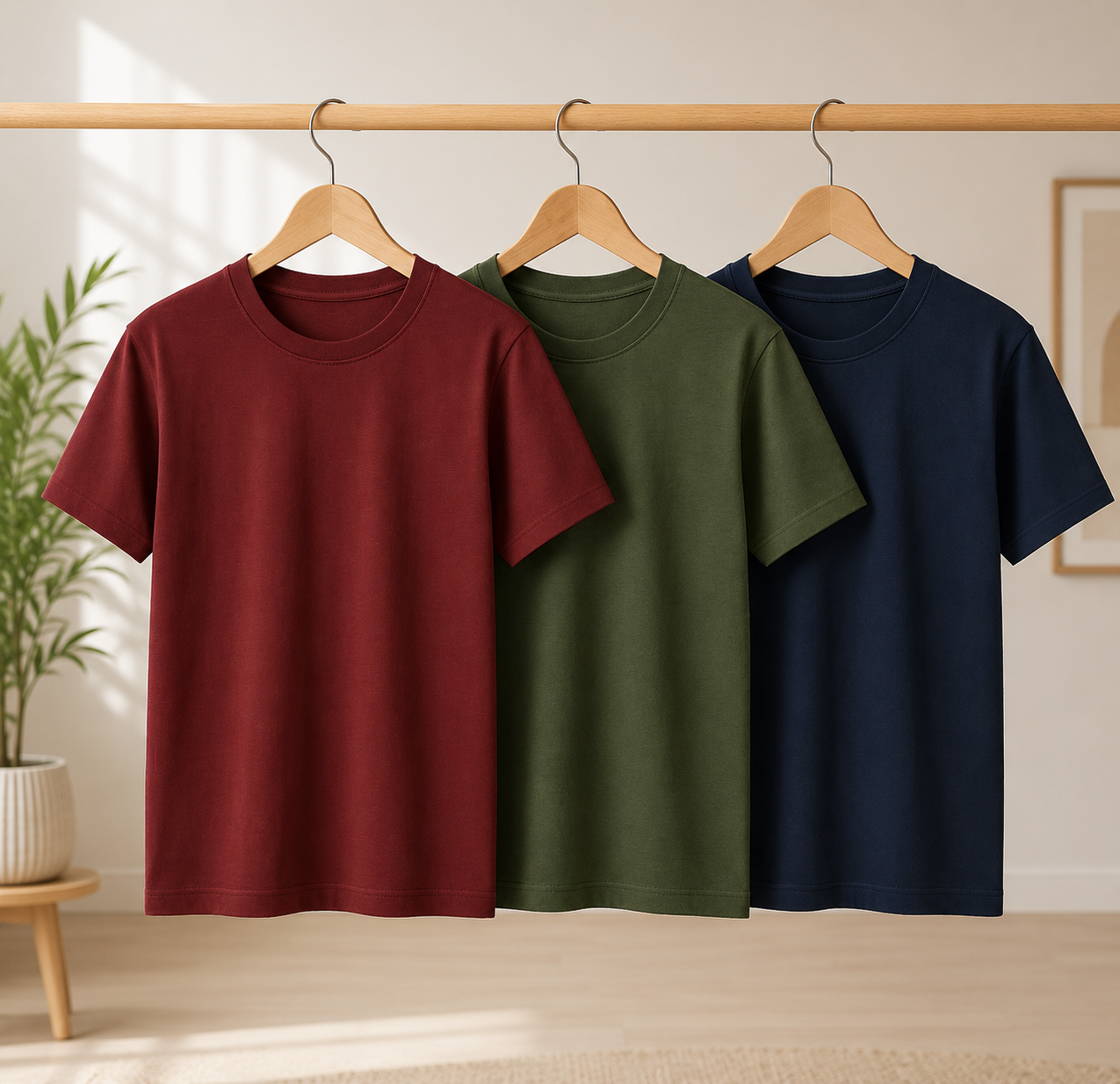 Bundle of 3 Simple Plain T-Shirts for Mens