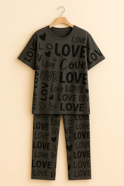 Gray love printed shirt and trouser