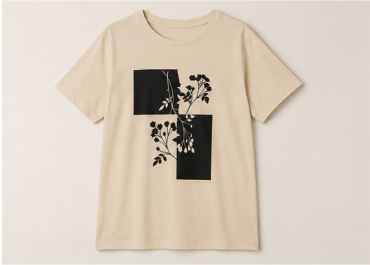 Cream Leaves Printed Night Suit Half Slevees