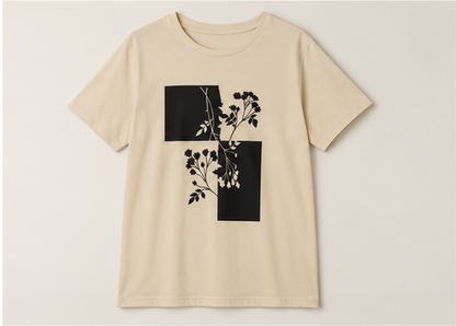 Cream Leaves Printed Night Suit Half Slevees