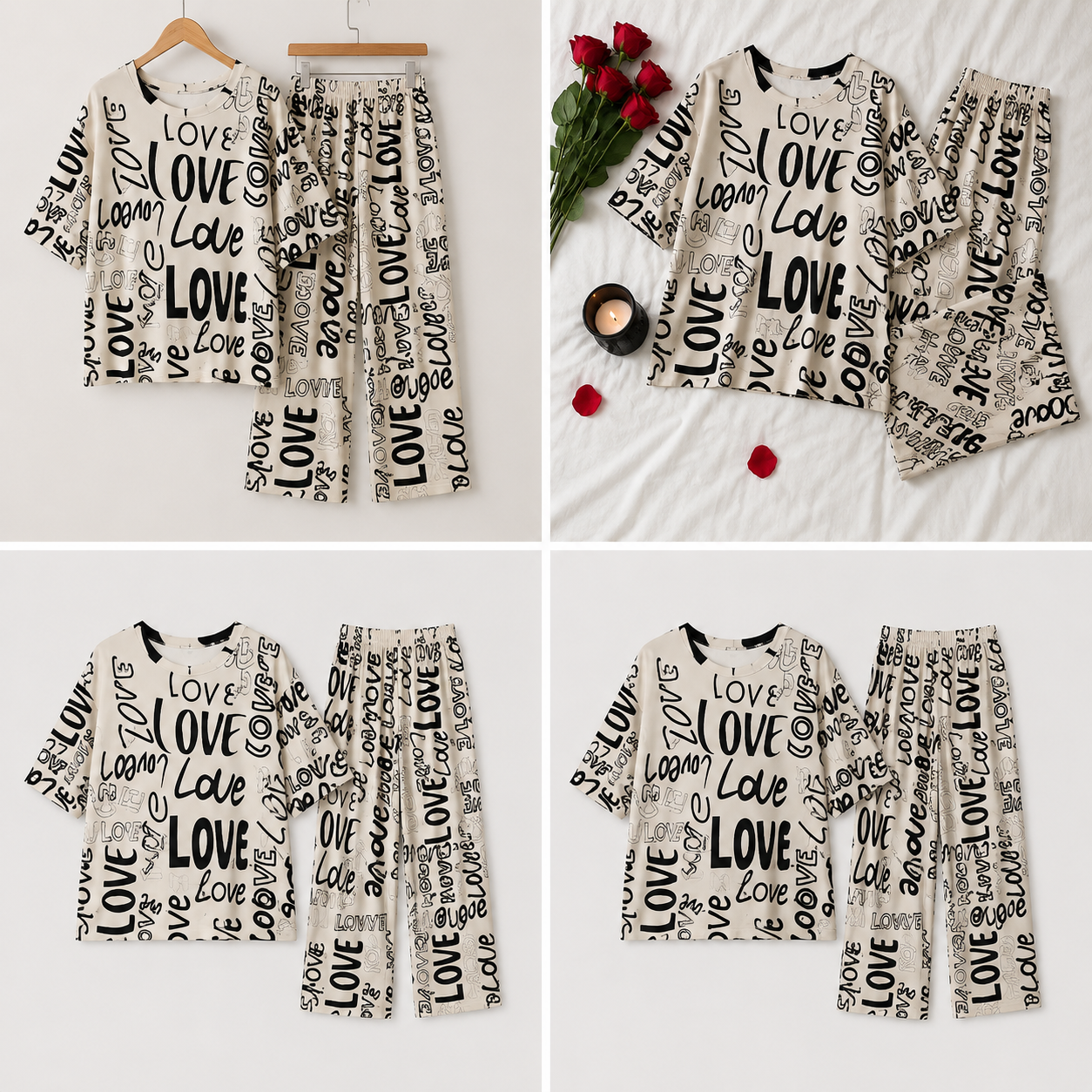 Drop Shoulder Love Printed Night Suit