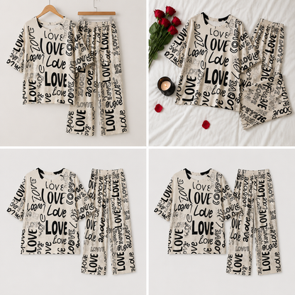 Drop Shoulder Love Printed Night Suit