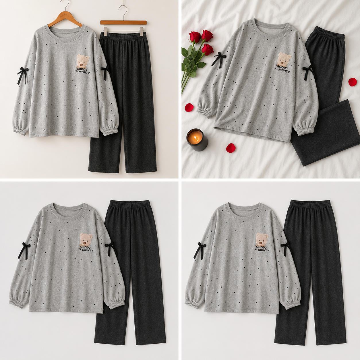 Gray Bear Printed Night Suit