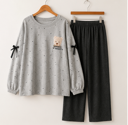 Gray Bear Printed Night Suit