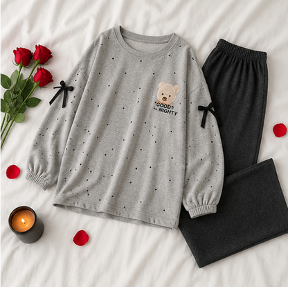 Gray Bear Printed Night Suit