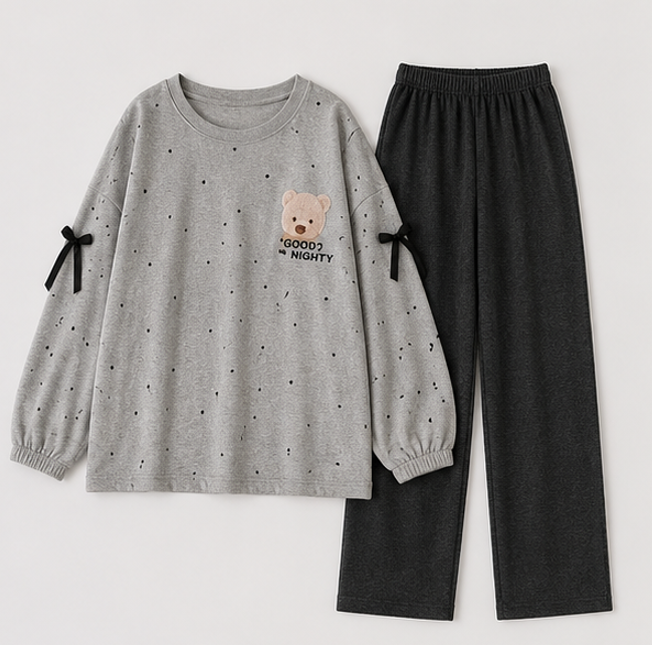 Gray Bear Printed Night Suit