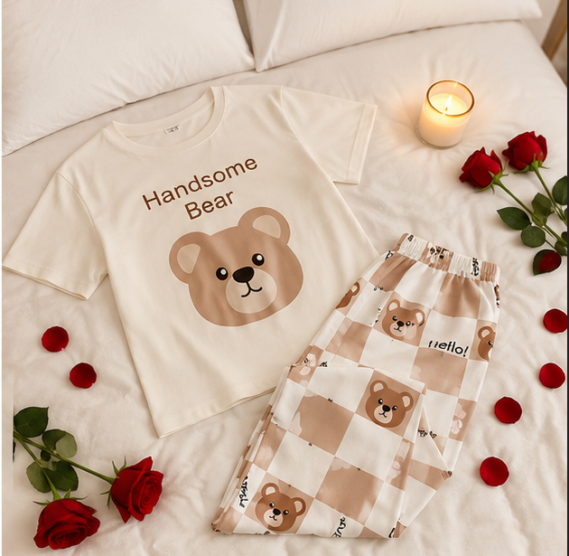 Handsome Bear Printed Pajama Night Suit