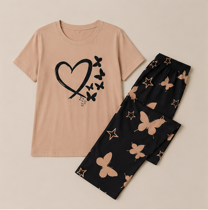 Heart & Butterfly Printed Night Suit