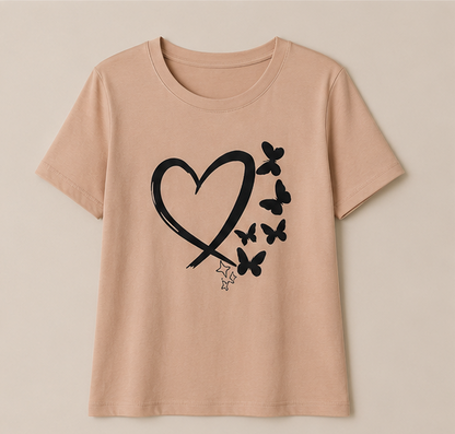 Heart & Butterfly Printed Night Suit