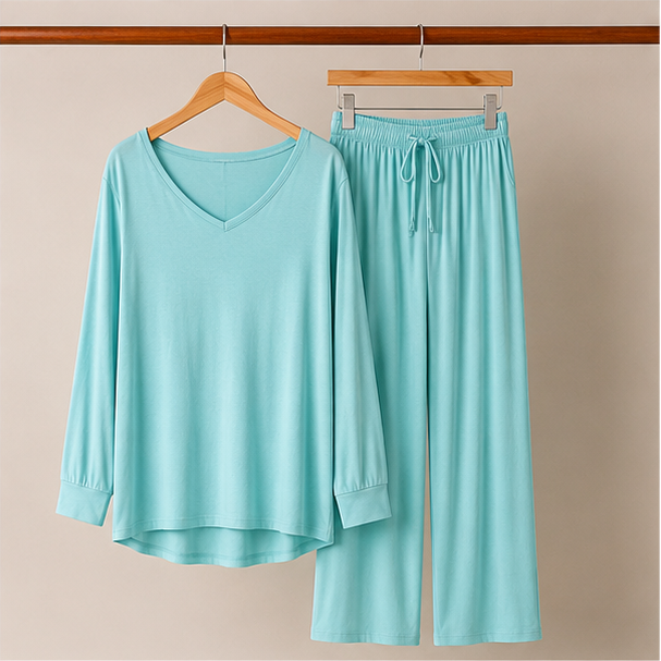 Mint Green V-Neck Women Night Suit PJ Set