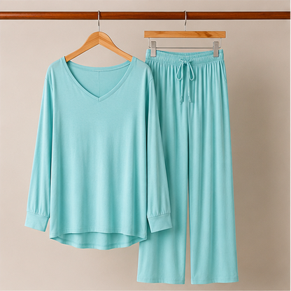 Mint Green V-Neck Women Night Suit PJ Set