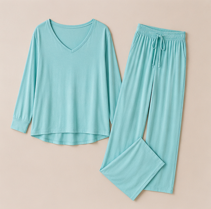 Mint Green V-Neck Women Night Suit PJ Set