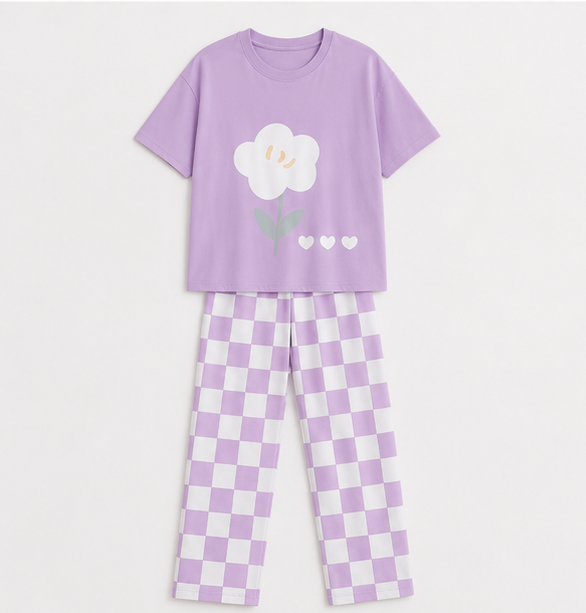 Purple Flower Printed Night Suit