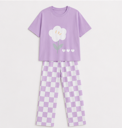 Purple Flower Printed Night Suit