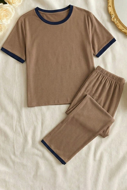 Skin black Round Neck Plazzo PJ Set