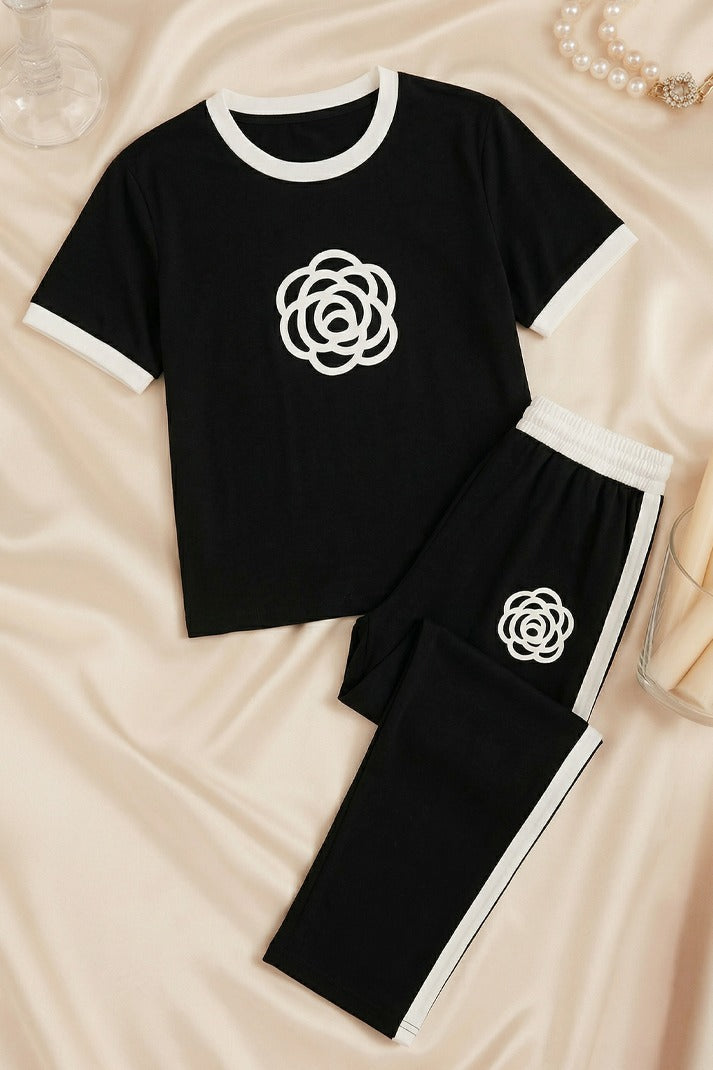 Black Flower Style Track Suit