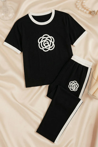 Black Flower Style Track Suit