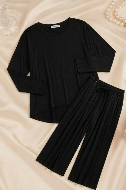 Deep Black Round Neck Plazzo PJ Set
