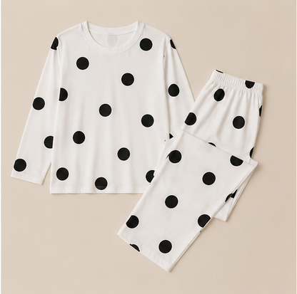 White Black Dotted Printed Night Suit