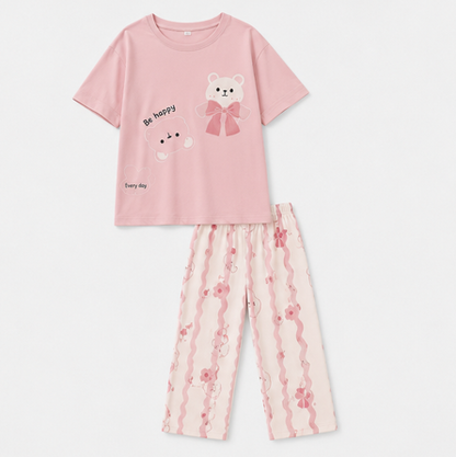Pink Cute Bear Printed Night suit