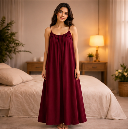 Premium Gathered Cotton Jersey Maxi Dress – Spaghetti Strap Long Backless Cami (Summer | Maternity | Nightwear Comfort Fit)